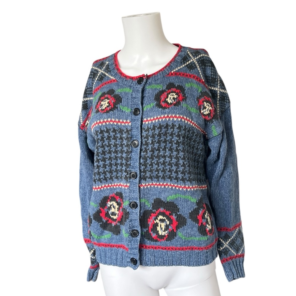 Vintage Marsh Landing Hand Knits Floral Cardigan Sweater Grandmacore Size Small